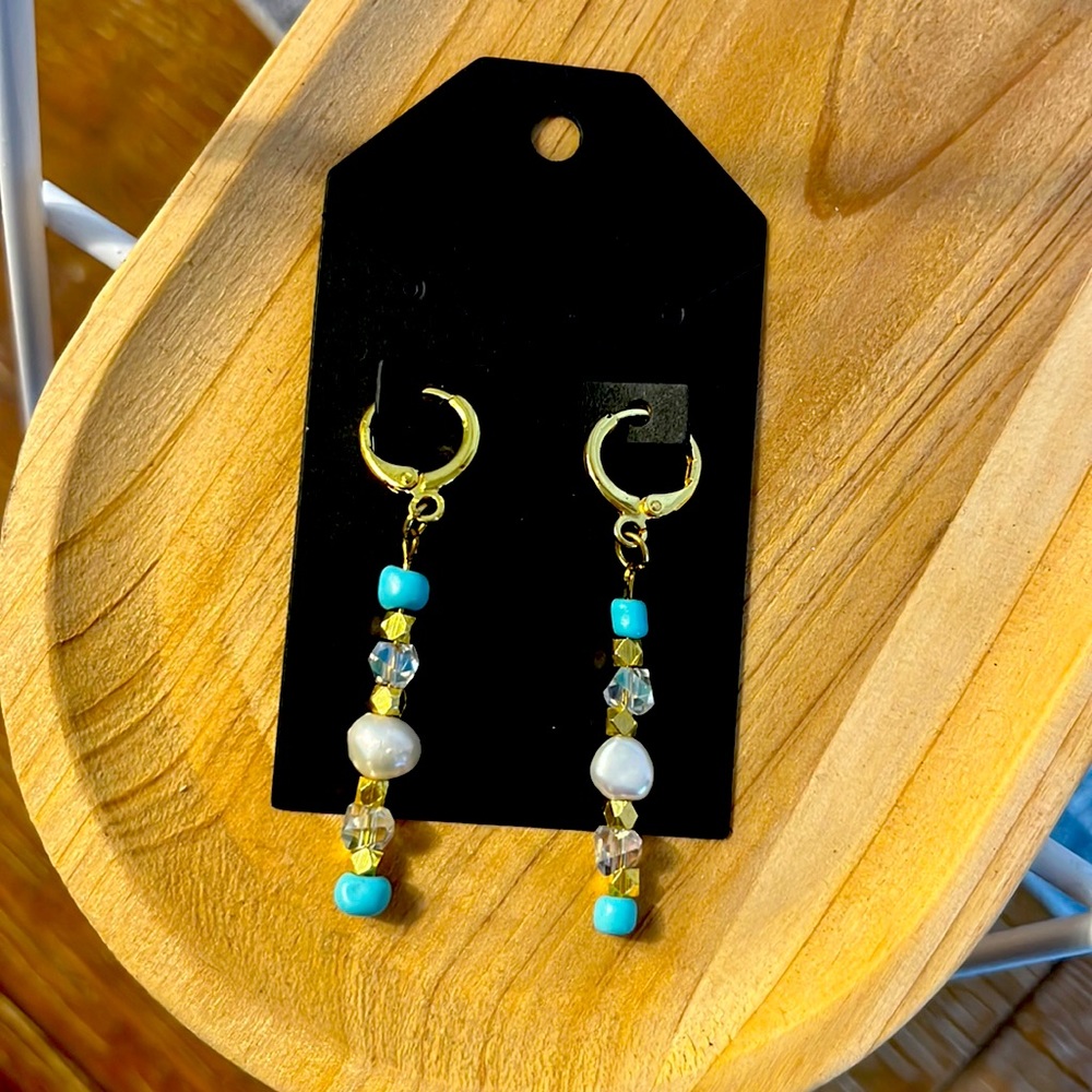 Genuine freshwater Pearl and 18k gp huggie hoops beach inspired
